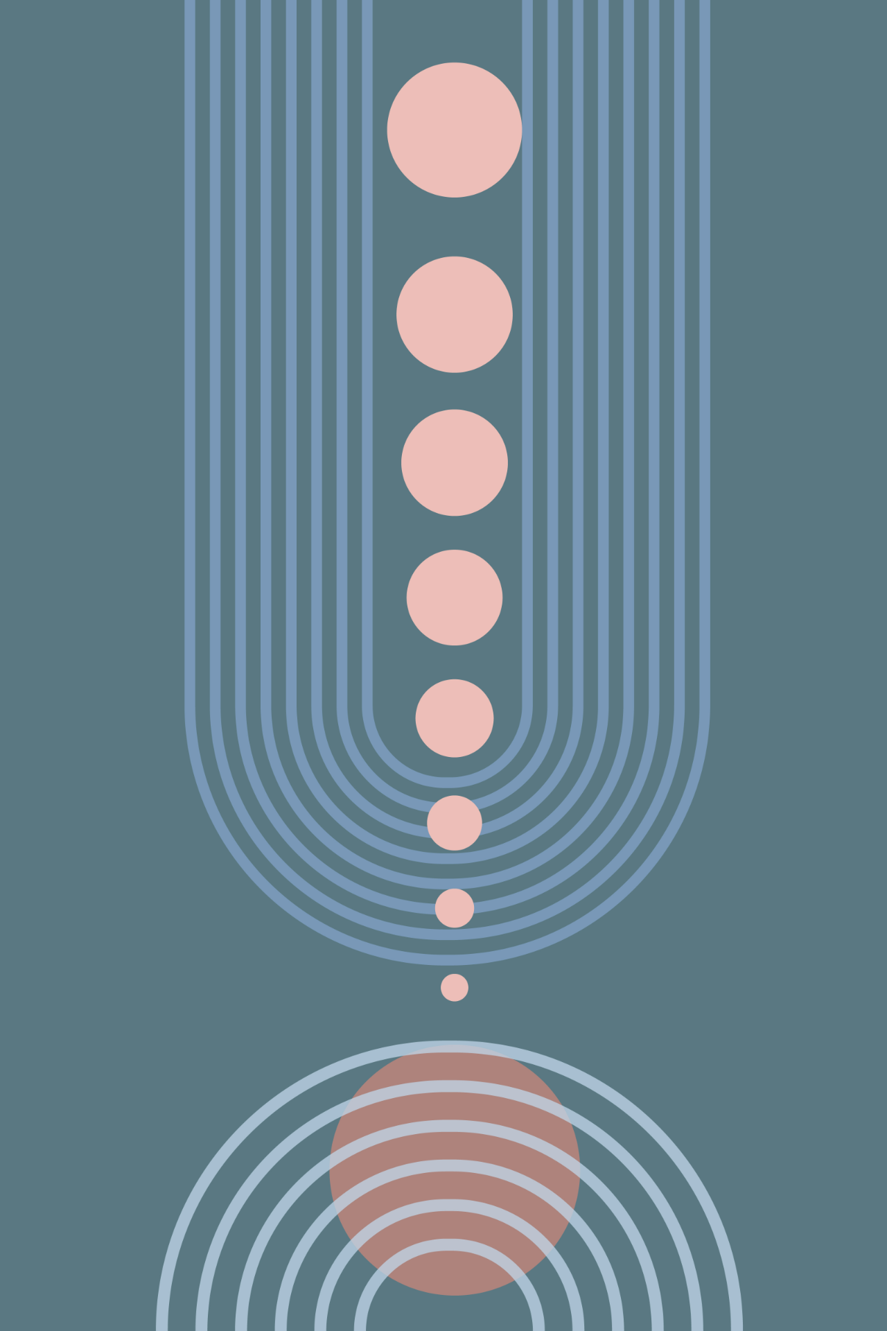 Geometric pastel pattern with vertical dots and arcs.
